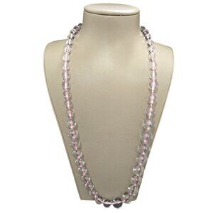 BEAUTIFUL LONG STRAND OF LUCITE BEADS CLEAR WITH PINK STRAND NWOT